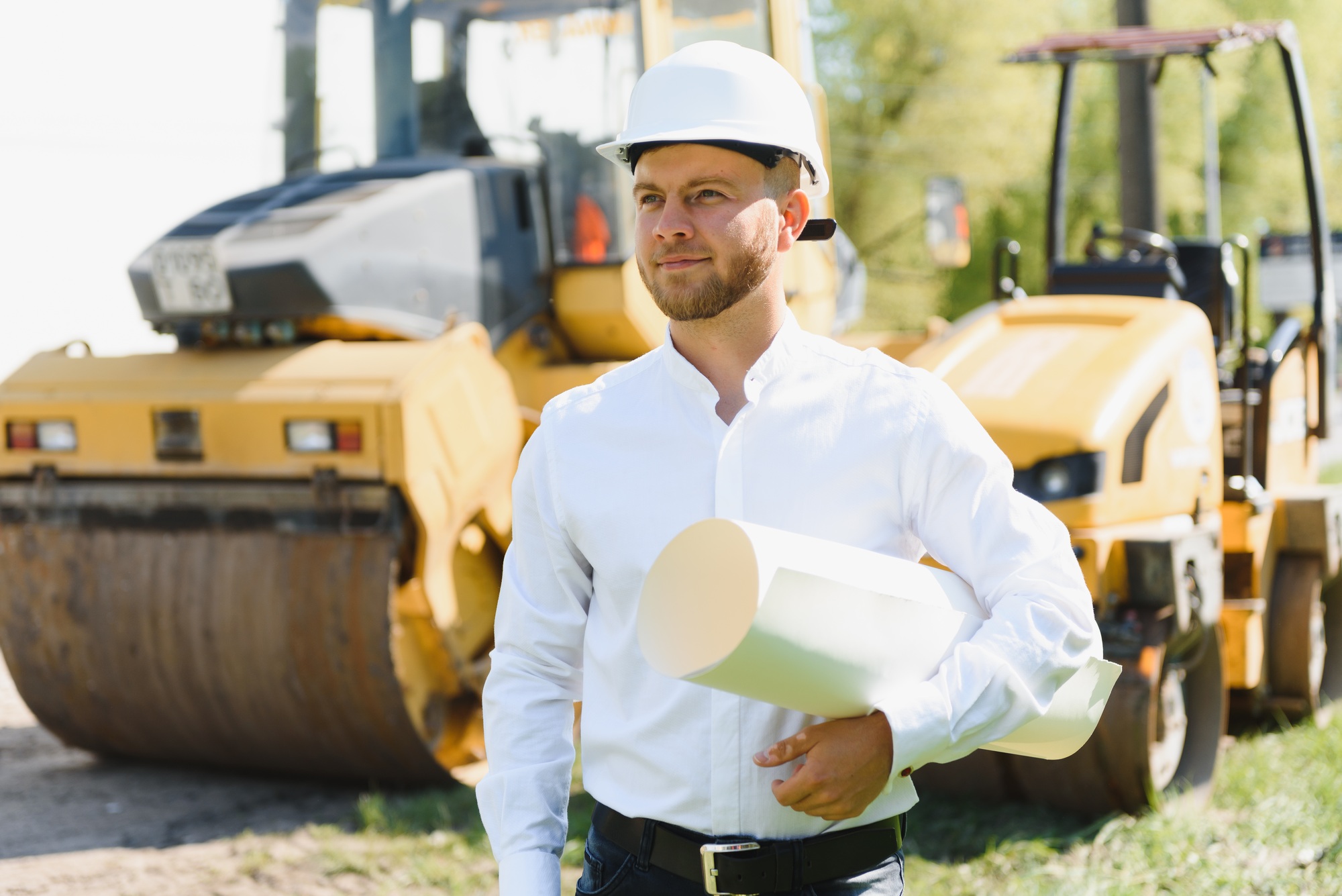Civil engineering, road construction. The concept of building a new asphalt road.